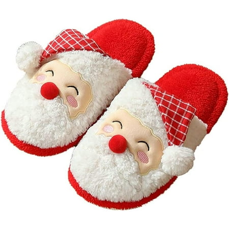 

CoCopeaunts Women Cute Santa Claus Slippers Winter Plush Warm Woolen Christmas Slippers Couple Home Faux Fur Slippers with Anti-skid Sole