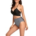 thumbnail image 2 of Traje de baño de dos piezas para mujer, tirantes finos, cintura alta, lazo en la espalda, cuello halter, traje de baño para playa, verano, negro, M, 2 of 6