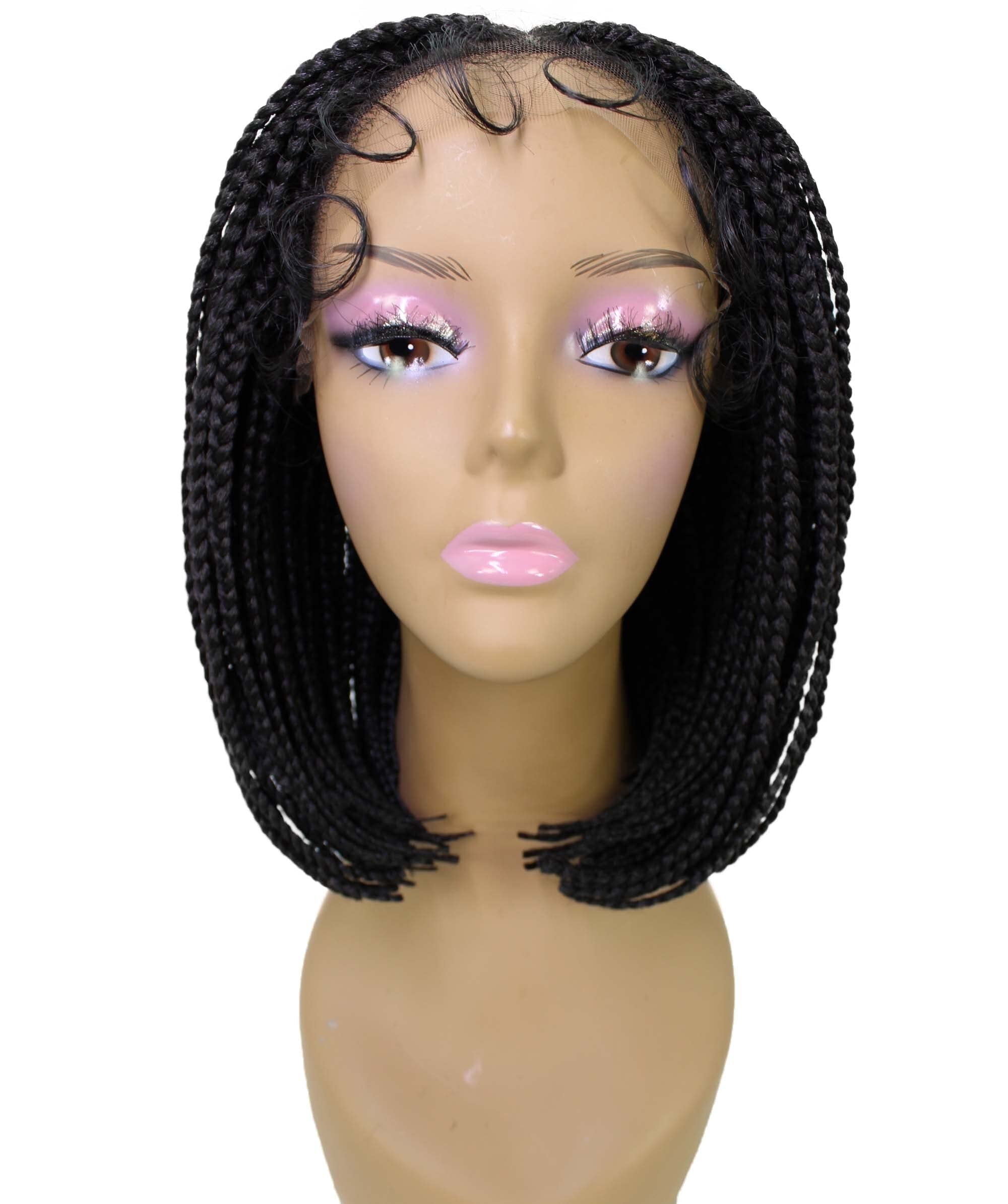 LUXLUXE Tiara Straight Braided 12 in Long 4X4 Hand Tied Lace Braid Braided Wig, Beauty Heat Resistant Fiber, Dip Dyed & Natural Black Blended Color