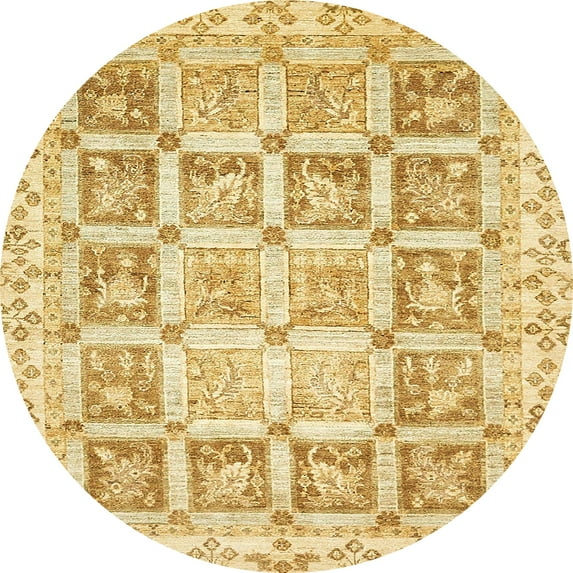 Ahgly Company Indoor Round Abstract Yellow Abstract Area Rugs, 7' Round