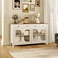 thumbnail image 4 of 55" White Buffet Sideboard Cabinet with Storage, Buffet Table Featuring 3 Drawers & 4 Glass Doors, Kitchen Coffee Bar Cabinet with Adjustable Shelving for Dining Room or Living Room, 4 of 9