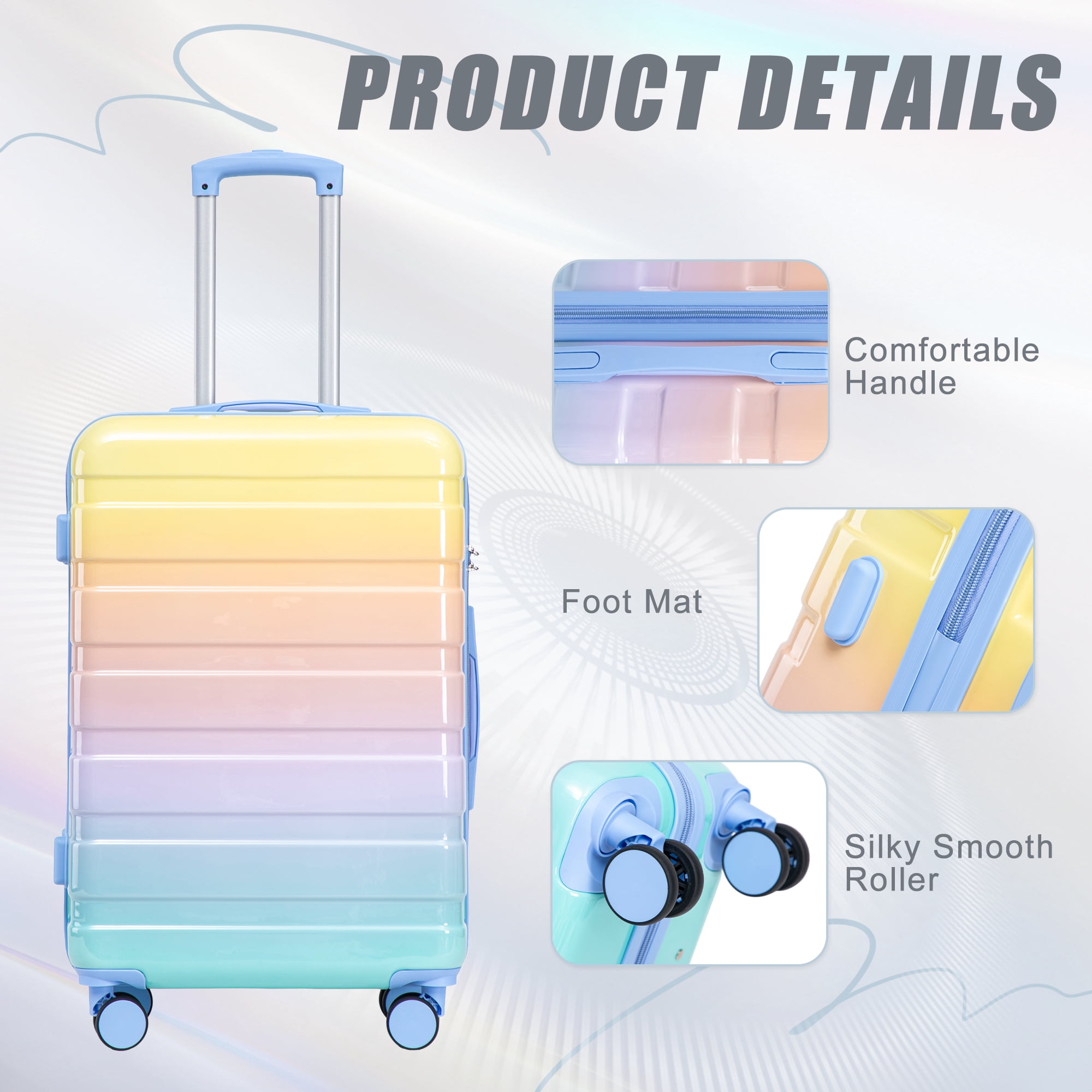 3 Piece PC Spinner Luggage Set 20/24/28 Inch, Hard Shell Carry On Suitcase with TSA Combination Lock, 360° Silent Double Wheels Telescopic Handle Travel Luggage