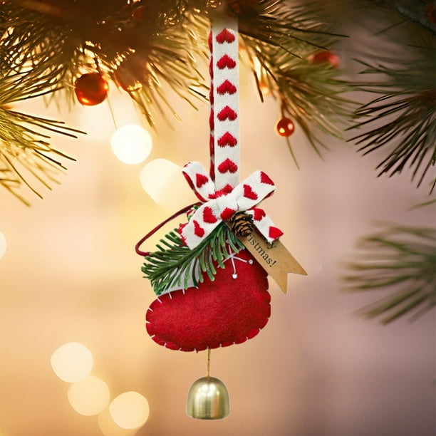 xihome Adorno navideño de bota con campanilla de viento y campana dorada para colgar en el rbol, puerta o ventana. Decoracin festiva para el hogar.