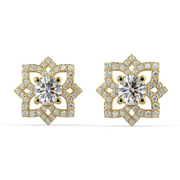 Silvermist Jewelry Diamond Flower Jacket Earrings 18K Yellow Gold over 925 Sterling Silver | Everyday Jewelry for Women, Birthday Gift for Her