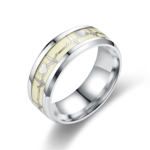 Anillo de dedo luminoso de acero inoxidable a la moda para mujeres y hombres que brilla en el corazón oscuro pareja bandas de boda accesorios de regalo de joyería Tan Jianjun unisex