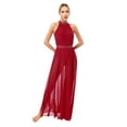 thumbnail image 3 of TiaoBug Womens Lyrical Dance Dress Sleeveless Keyhole Back Shiny Rhinestones Side Split Mesh Maxi Dress Burgundy L, 3 of 7