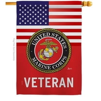 Americana Home & Garden H140617-BO 28 x 40 in. US Marine Corps Veteran House Flag with Armed Forces Double-Sided Decorative Vertical Flags Decoration Banner Garden Yard Gift