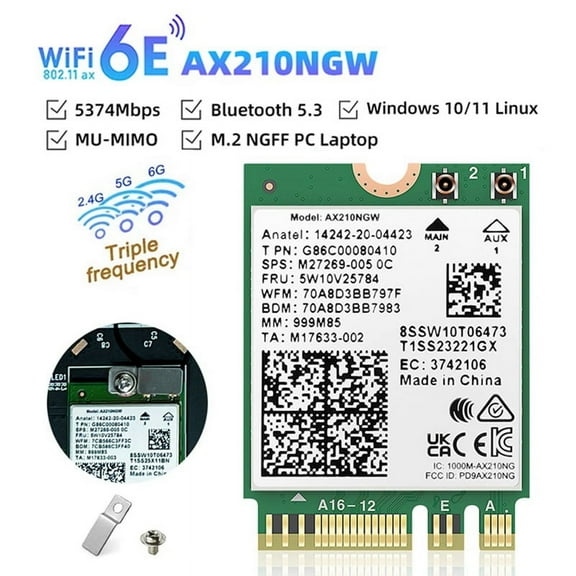 WiFi 6E AX210 Bluetooth 5..2 Wireless Network Card 5374Mbps 2.4Ghz 5Ghz 6Ghz 802.11ax Wifi Adapter for PC Laptop