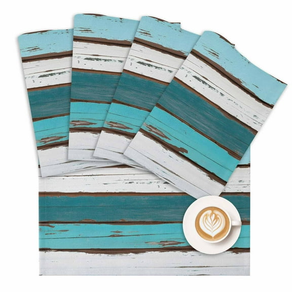 Placemat Turquoise Wood Grain Placemats for Dining Table Ocean Blue Rustic Farmhouse Wood Washable Table Mats for Party Kitchen Dining Decoration