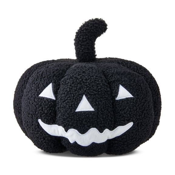 Plush Jack-o'-Lantern Decorative Pillow, Black & White, 9", Fall by Way To Celebrate