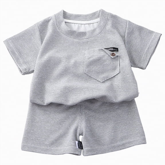 HCNTES Toddler Baby Boys Girls Clothes Ribbed Button-Down Shirt Tops Shorts Pocket Outfit 2 PCS set 12 Months-5T Without Tee(Grey,12-18 Months)