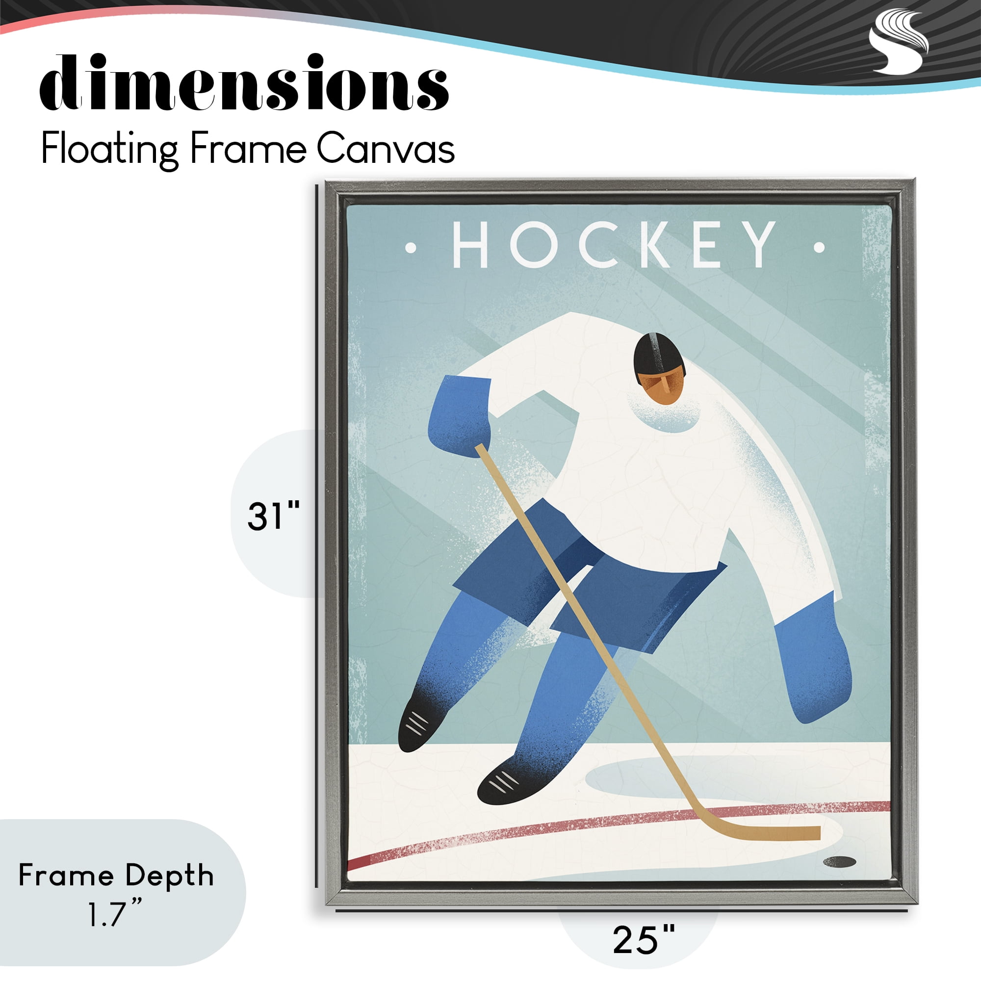 Stupell Industries Vintage Hockey Player Gray Framed Floater Canvas Wall Art, design by Martin Wickstrom