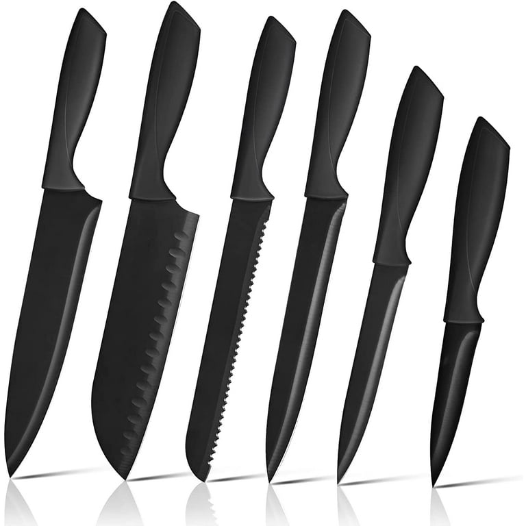 Marco Almond Kya39 12-Piece Black Kitchen Knife Set, Black Chef Knives with Sharp Blades,Blade Guards,Stainless Steel,Dishwasher Safe