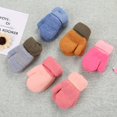 thumbnail image 2 of 1 Pair Thickened Fleece Lining Winter Gloves with Anti-lost Rope Patchwork Color Baby Double Layer Knitting Mittens Costume Accessories, 2 of 9