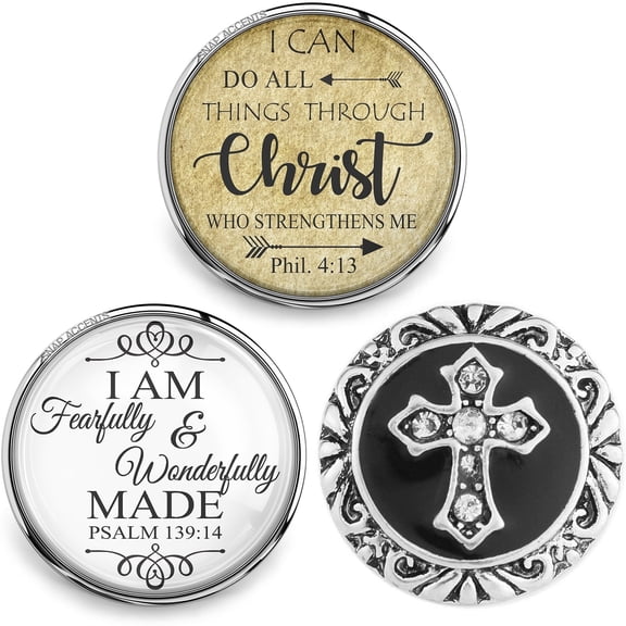 Snap Jewelry Bundle Set - 3 Bible Faith Snap Charms, Fits 18MM 20MM Ginger Charm Interchangeable Snap Bracelets, Necklaces