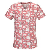 Cbcbtwo Womens Scrubs Tops, O-Neck Scrubs Short Sleeve Casual Loose Animals Shattered Flowers Print Blouse Tops Workwear