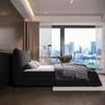 thumbnail image 3 of Queen Size Upholstered Platform Bed with Trapezoid Velvet Headboard, Solid Wood Platform Bed, 1000lbs Weight Capacity, No Box Spring Needed, Black, 3 of 9