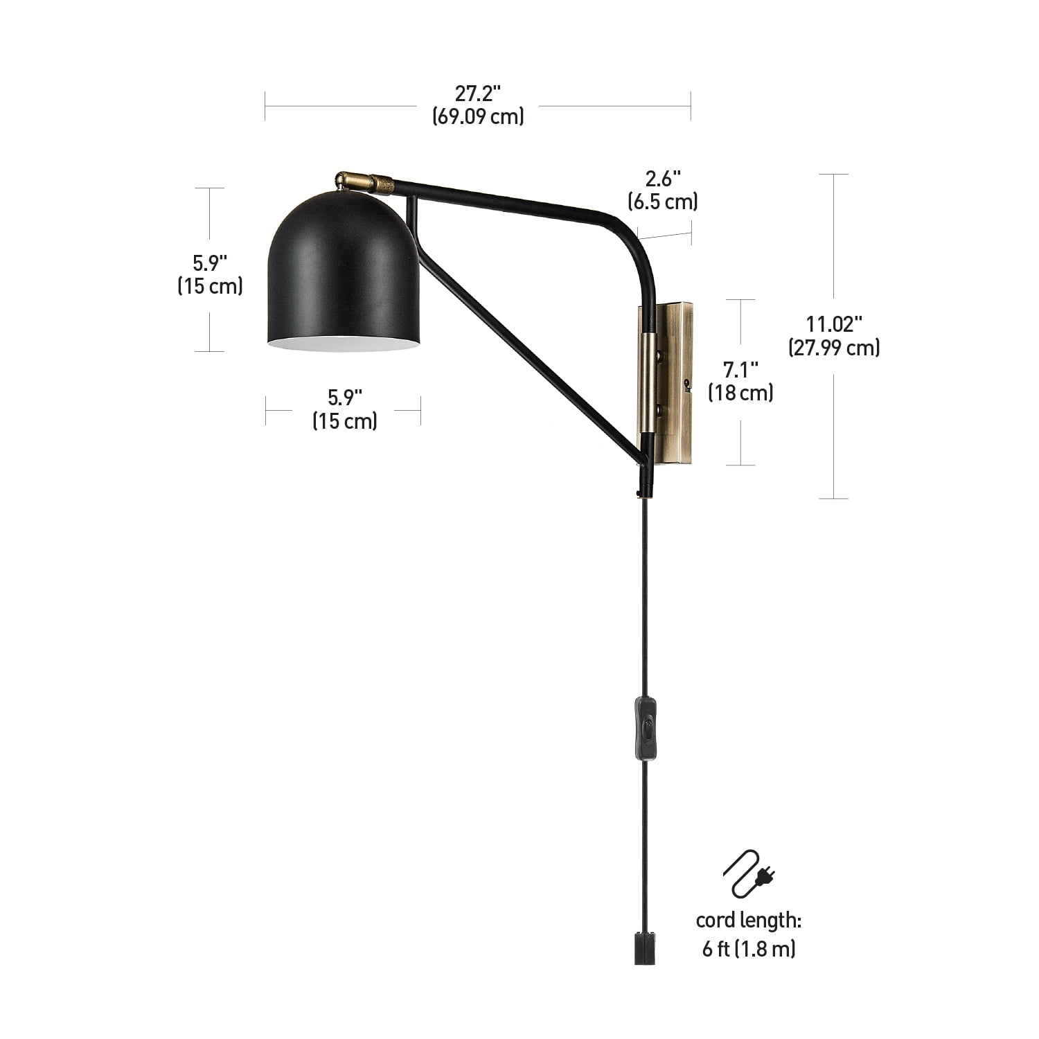 Globe Electric 27" 1-Light Matte Black Indoor Plug-In Wall Sconce with LED Bulb Included