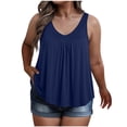 thumbnail image 3 of VBVC Women's Plus Size V Neck Tank Top, Ladies' Pleated Front Sleeveless Top, Casual Loose Fit Flowy Tunic For Women,Blue,XL-5XL, 3 of 6