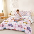 thumbnail image 3 of Castle Fairy Watercolor Truck Bedding Comforter Set 7-Piece for Kids, Plaid Check Print King Bedding Sets for Bedroom, Pink Green, 3 of 7