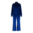thumbnail image 6 of Women's Plush Velvet 2 Piece Loungewear Outfits Mock Neck Long Sleeve Tops and High Waisted Wide Leg Pants Sets Vintage Casual Tracksuit Blue, 6 of 7