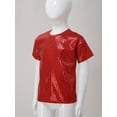 thumbnail image 2 of MSemis Kids Girls Boys Shiny Metallic Jazz Hip Hop Modern Ballet Dance Tops Short Sleeve T-Shirt Red 170, 2 of 7