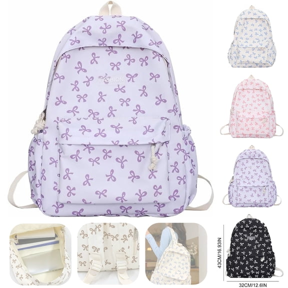 School Backpack Girls Coquette Bow Kawaii Floral Print Preppy Lightweight Padded Laptop Bookbag Back to School School Bag Back to School Supplies Kids Cottagecore,A-Purple Pink