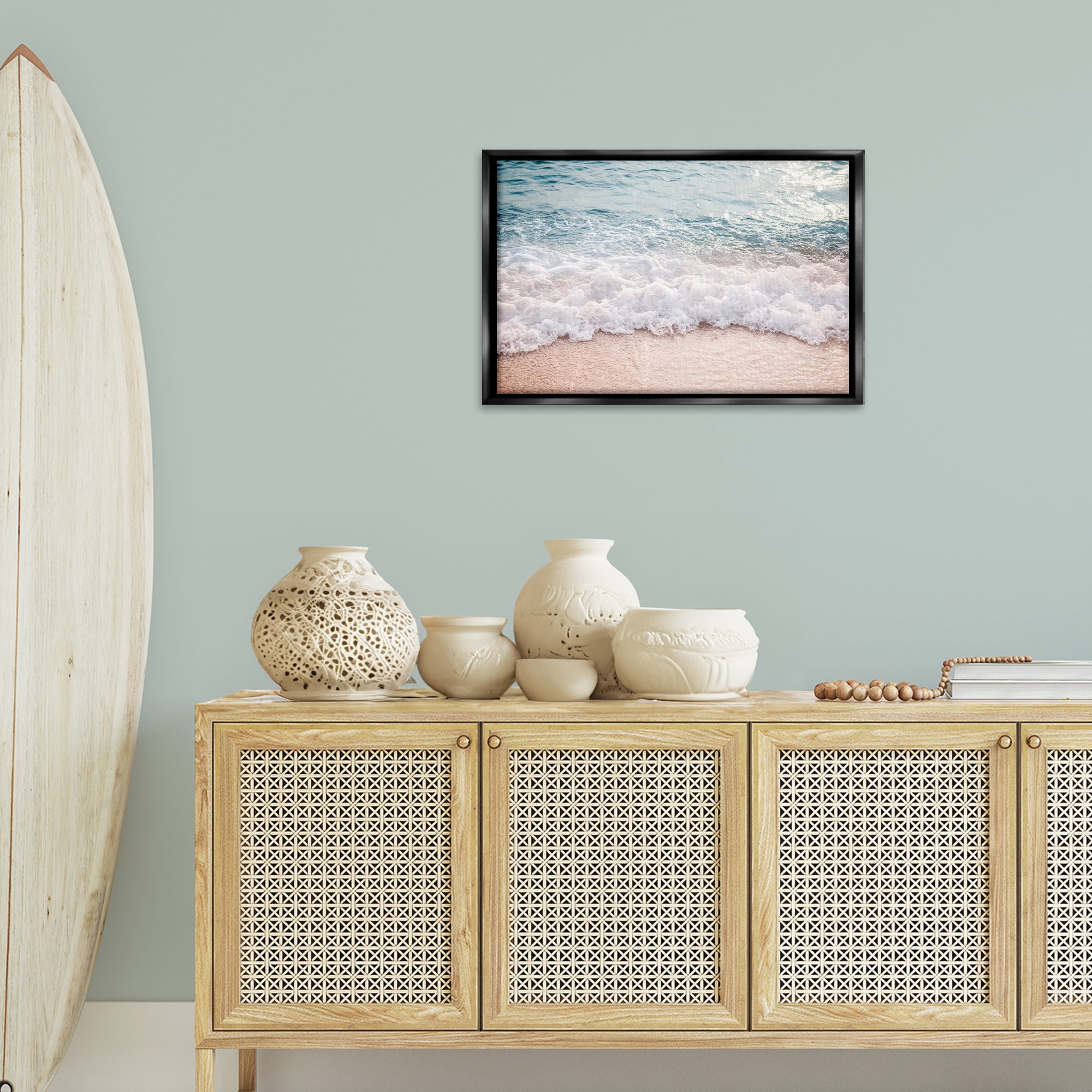Stupell Industries Aerial Ocean Foam Landscape & Nature Photography Black Floater Framed Canvas Art Print Wall Art, 25 x 17