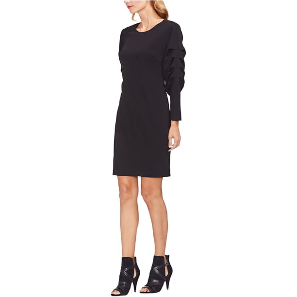 Vince Camuto Vestido de cóctel con manga de burbuja de crepé para mujer, negro, XX-Small