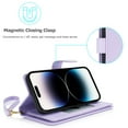 thumbnail image 5 of Wallet Case for Apple iPhone 15 Pro, RFID Blocking Flip Cover with 7 Card Slots, Cash Compartment Magnetic Closure Hands-Free Stand, Slim Protective Phone Case with Wrist Strap,Lightpurple, 5 of 6