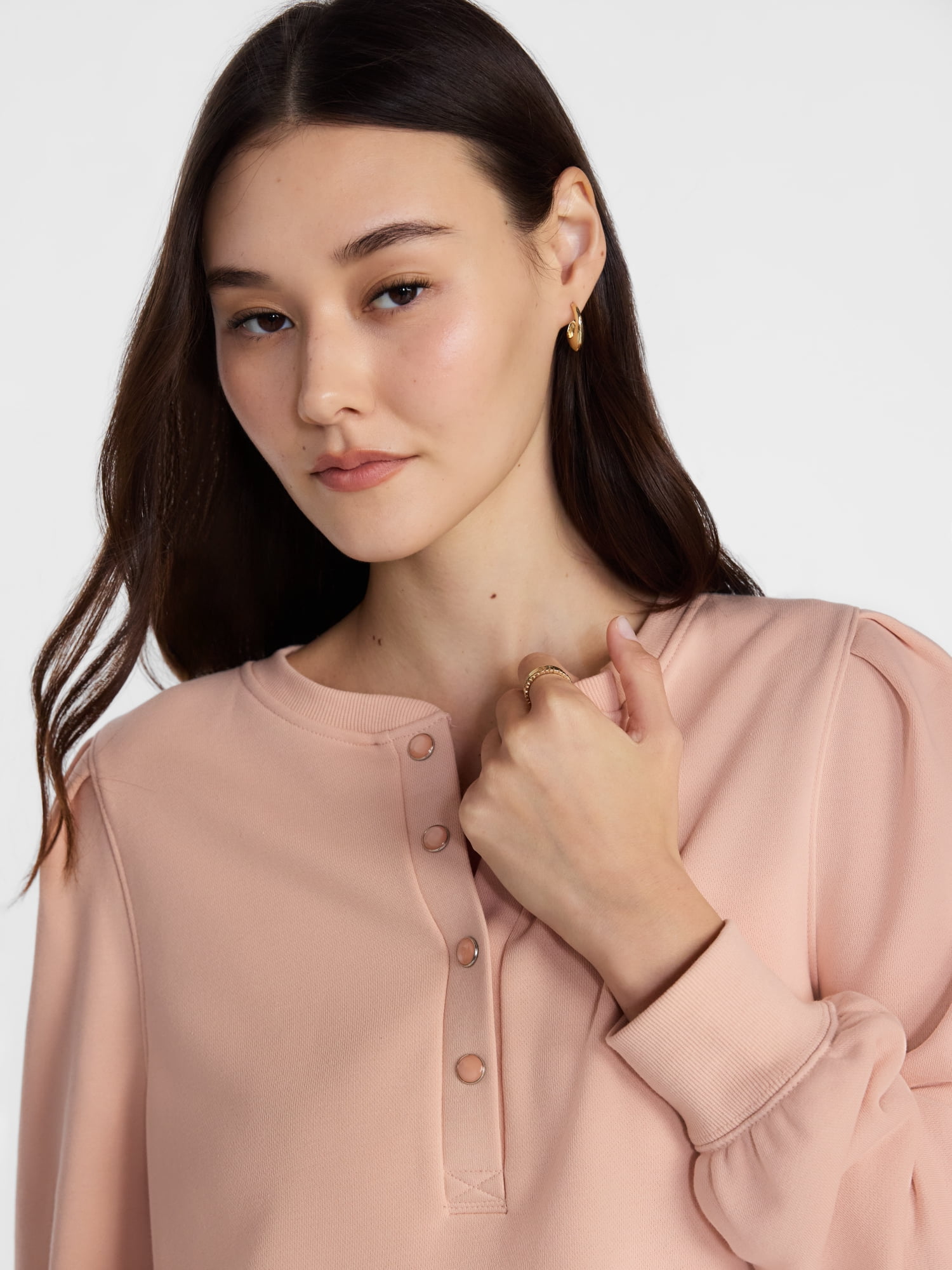 Scenario Women's Henley Sweatshirt with Long Sleeves, Sizes XS-XXXL