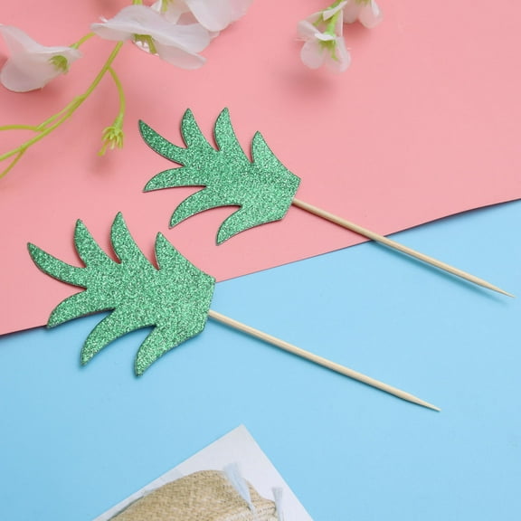MLINS Pineapple Leaf Cake Toppers for Decoration 18pcs Creative Wedding Cupcake Picks