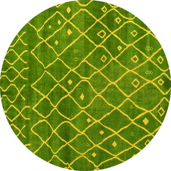 Ahgly Company Machine Washable Indoor Round Abstract Yellow Modern Area Rugs, 6' Round