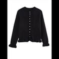 thumbnail image 1 of Suéter Tipo Cárdigan Corto para Mujer, Moderno, con Cuello Redondo, Volantes, Larga, Botones, Prendas de Punto. Negro L, 1 of 6