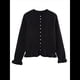 thumbnail image 1 of Suéter Tipo Cárdigan Corto para Mujer, Moderno, con Cuello Redondo, Volantes, Larga, Botones, Prendas de Punto. Negro L, 1 of 6