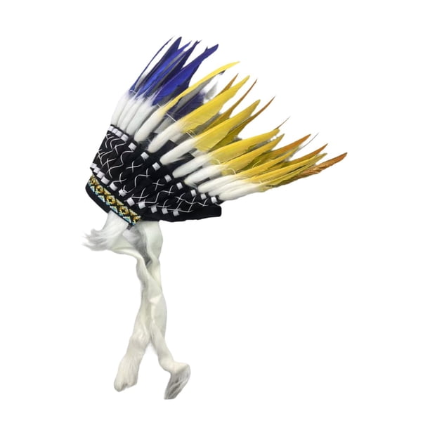 Sombrero para hombre y mujer, tocado de plumas para presentaciones escénicas y festivales. Rojo Amarillo Azul