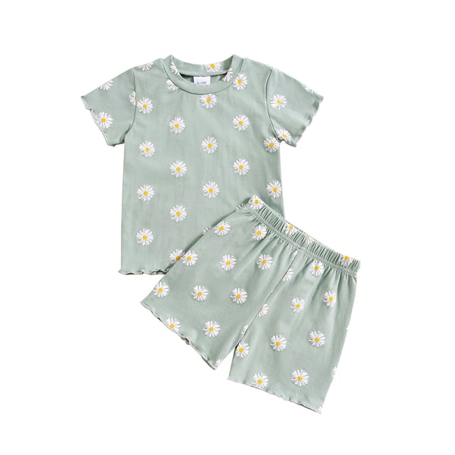 Birdeem Ensemble Floral d'Été pour Bébé en Coton T-Shirt Col Rond pour Filles