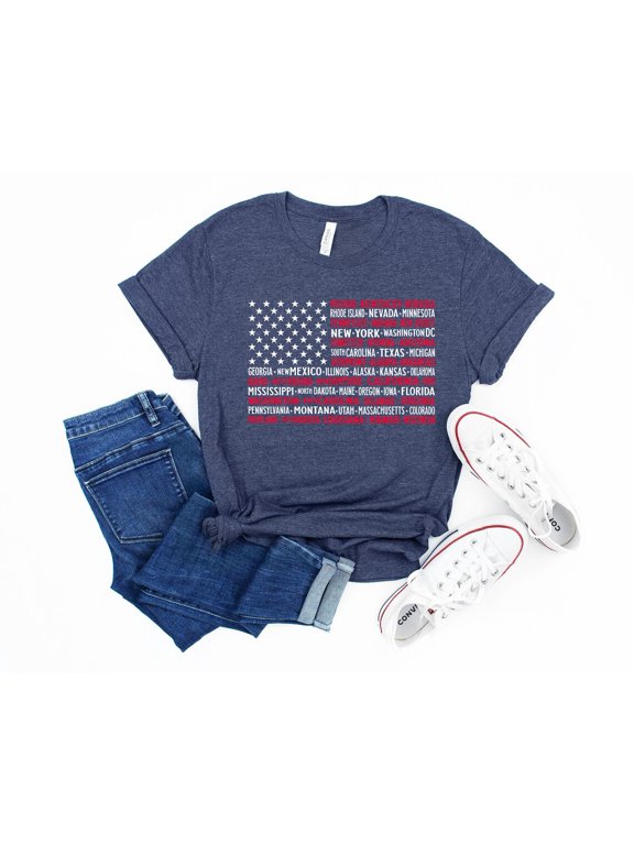 Vintage American Flag Tee with States, Fourth of July Tees, United States Tshirts, July 4th Graphic Tee, USA Shirts, Patriotic T Shirts