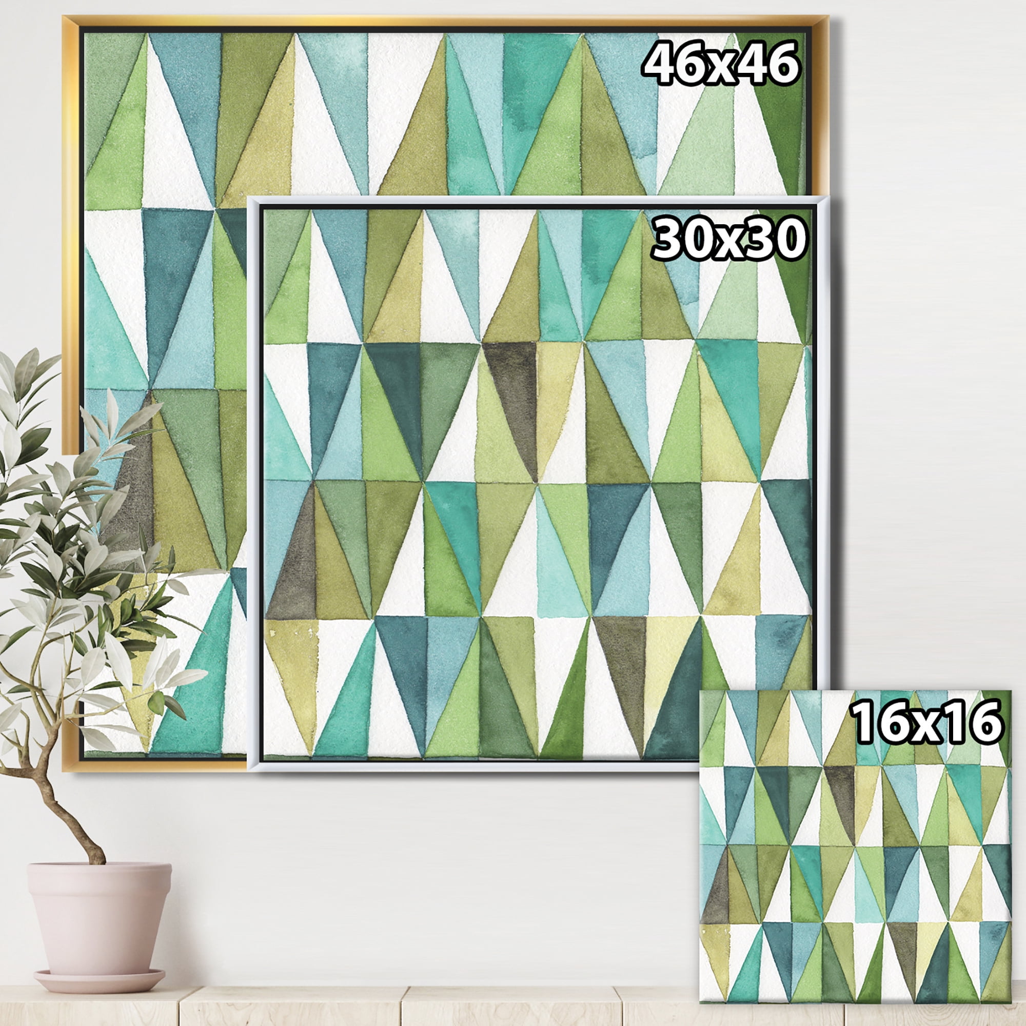 Designart ' geometric Green Triangle III ' MidCentury Modern Transitional Framed Canvas