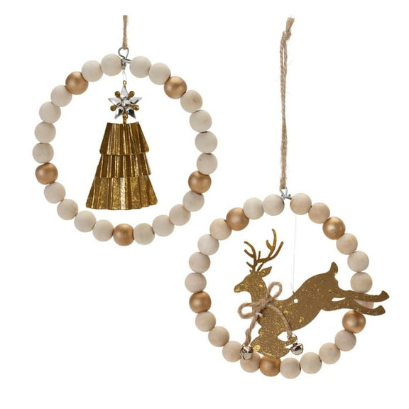Melrose International LLC Deer and Tree Ornament (Set of 6) 5.5"H Metal/Wood