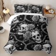 thumbnail image 2 of Homewish Halloween Skull Skeleton Bed Spread Queen,Retro Rose Floral Queen Coverlet Set,Gray,3pcs, 2 of 7