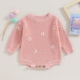 thumbnail image 2 of Okbabeha Baby Girl Chunky Sweater Knit Oversized Sweatshirt Romper Onesie Embroidery Crewneck Pullover Tops for Newborn, 2 of 7