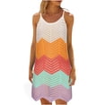 thumbnail image 3 of Tqyyweavej Womens Spaghetti Strap Swimsuit Cover Up Dress Crochet Color Block Beach Cover Up Sleeveless Free Size Swim Cover Up for Women, 3 of 7