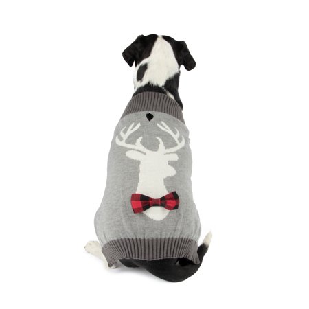 Vibrant Life  Holiday Dog Clothes  Reindeer Dog Sweater  Gray  M