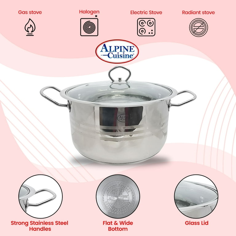 Alpine Cuisine Stainless Steel Dutch Oven with Lid 5 Quart & Easy Cool