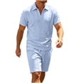 thumbnail image 4 of LEKWK Men Linen Sets Outfits 2 Piece Short Sleeve Loose Fit Collared Tops and Drawstring Shorts Breathable Summer Casual Beach Vacation Resort Wear, 4 of 9