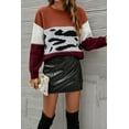 thumbnail image 2 of Color Block Animal Print Sweater Burgundy Small, 2 of 4
