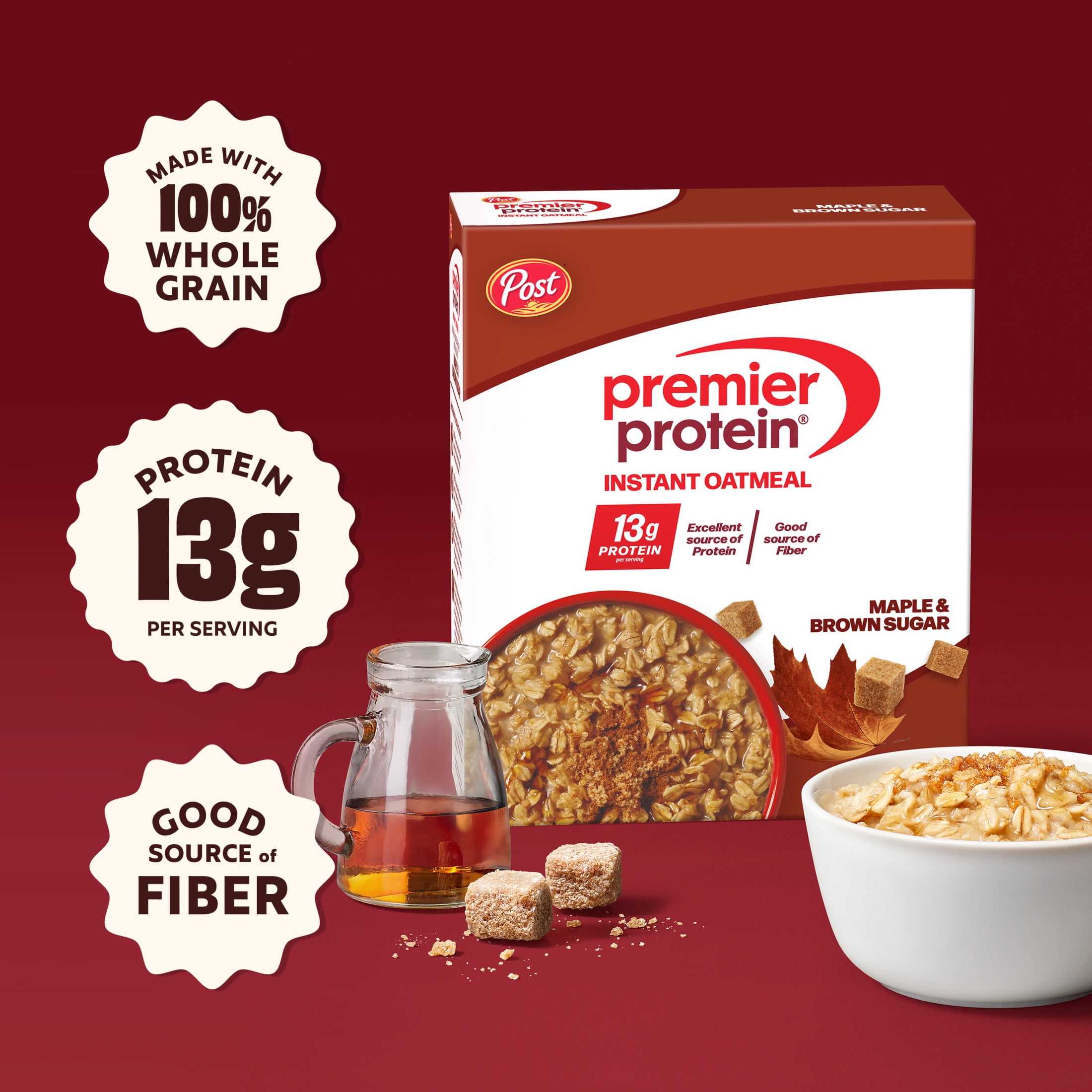 Premier Protein Instant Oatmeal, Maple & Brown Sugar Protein Oatmeal, 1.76 oz, 6 count