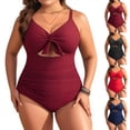 thumbnail image 3 of Minjewel Women's Swimsuit: High Waist One Piece with Control Top,Perfect for Beach Cover Up and Summer Fashion Swimwear Activities,Wine,L, 3 of 5
