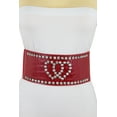 thumbnail image 2 of Women Red Elastic Wide Belt Hip Waist Silver Heart S M, 2 of 9